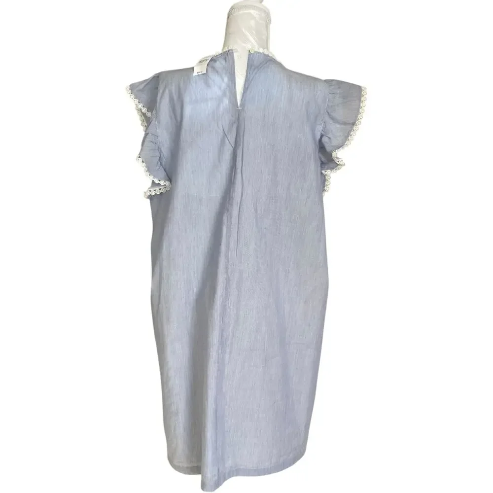 NWT Loft Blue White Stripe Crochet Lace Pinafore Old Money Dress Size Large - Picture 2 of 16